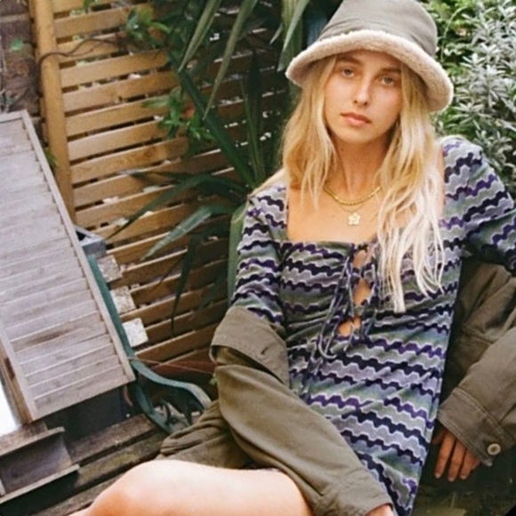 Nwt ZARA Knit Mini Dress Lace-up Geometric Stripe in Purple & Green Women’s XS - Picture 2 of 6